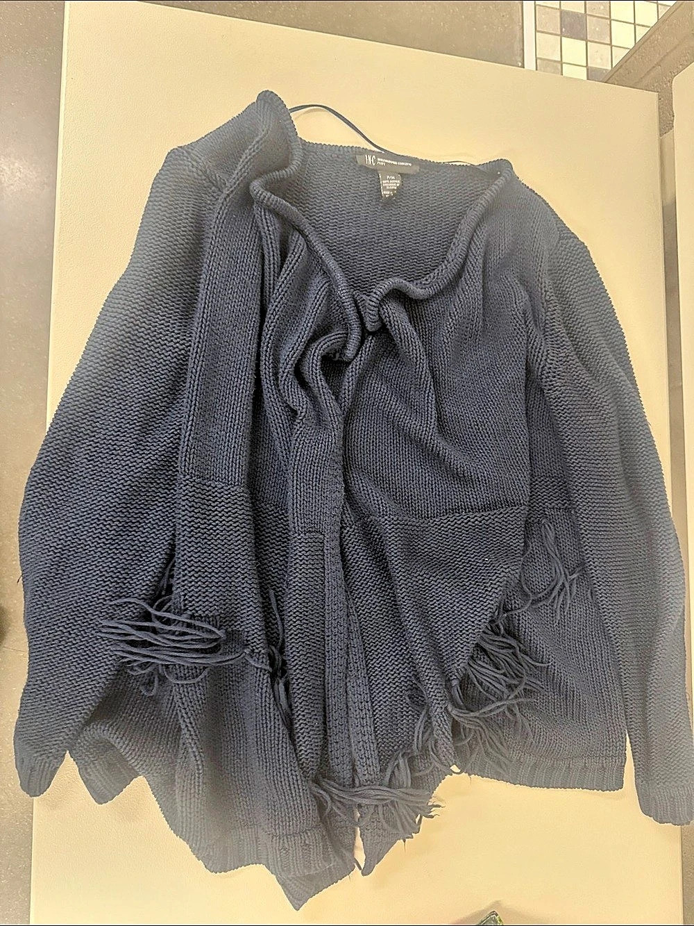 INC International Concepts Fringe Knit cardigan in Navy Blue  M/P